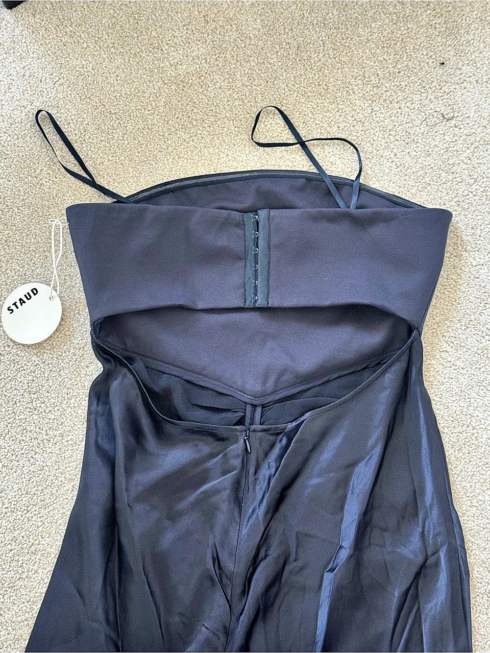 STAUD Midi Wayfaring Dress Ruched Strapless Blue Size 10 NWT retails $450 - Picture 8 of 9